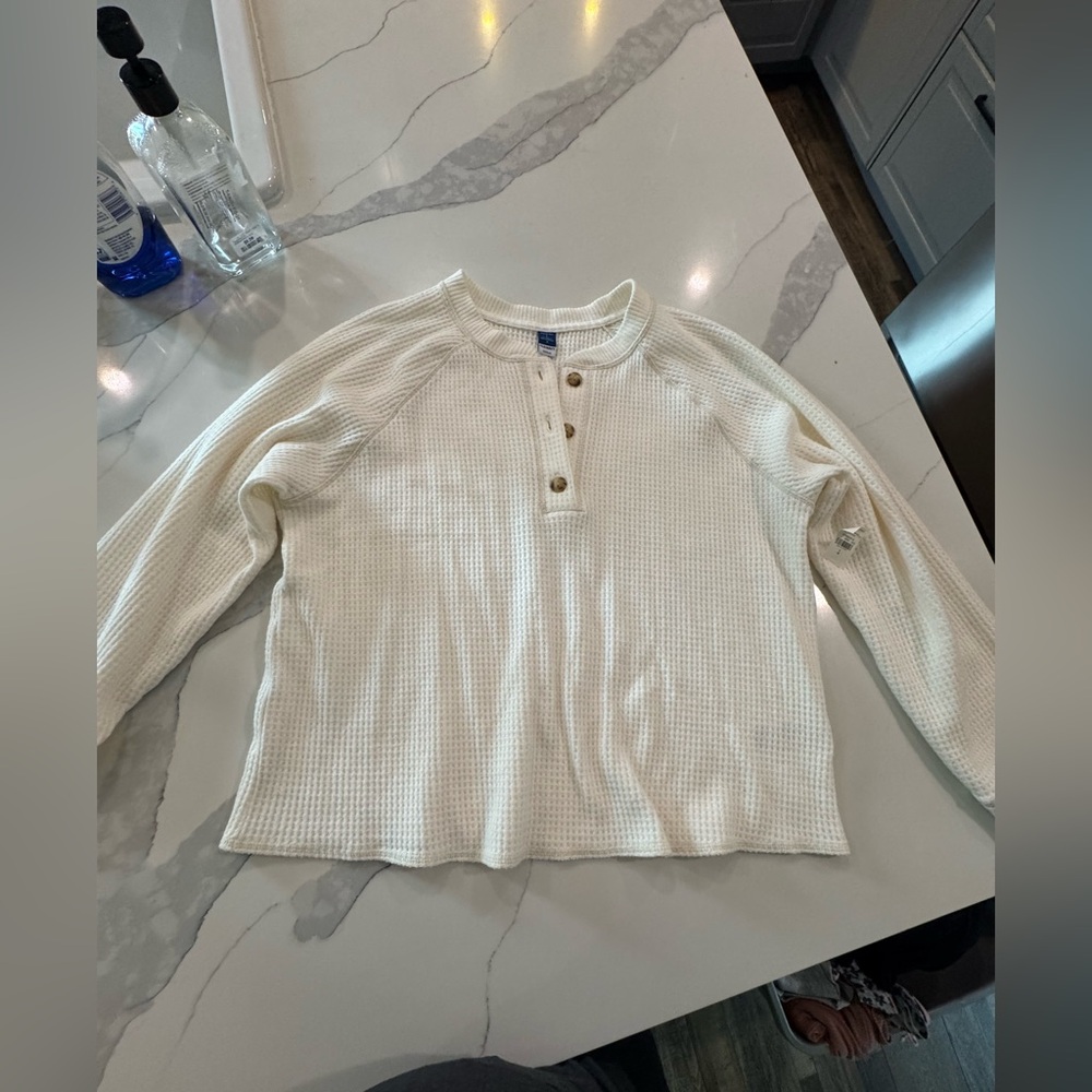 Old Navy Cream Ribbed Polo Button Down Shirt